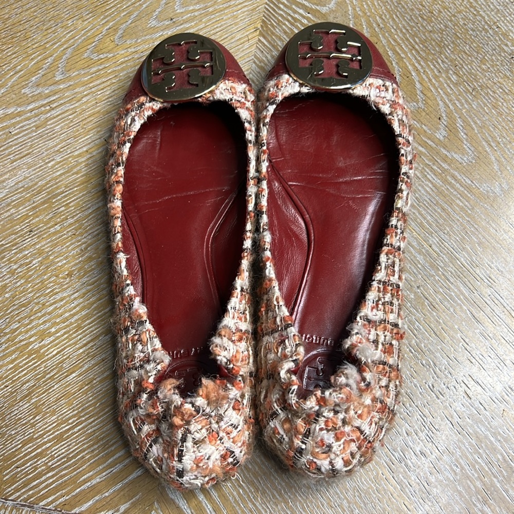 TORY BURCH Burgundy Tweed Flats 7.5 - Picture 6 of 10